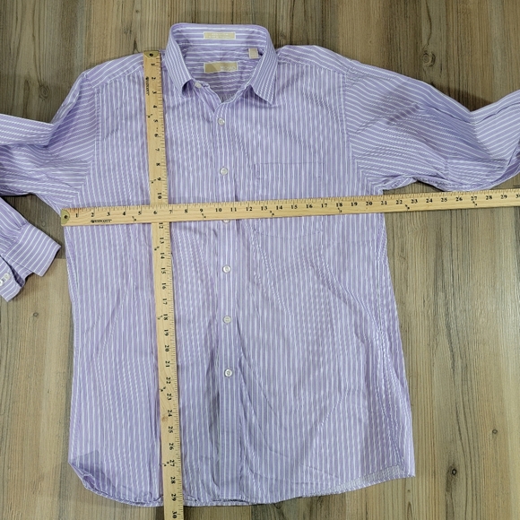 Michael KORS Men's Striped Purple Dressy Long Sleeve Cotton Shirt 15 1/2 32/33 - Picture 3 of 5